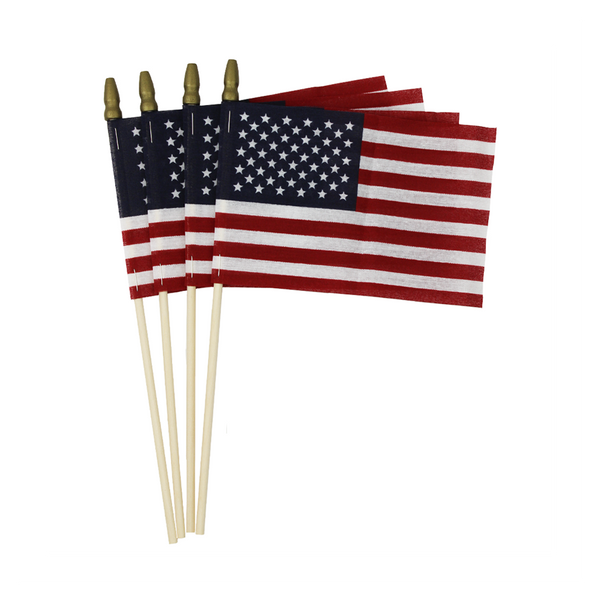 Made in USA American Flag. 8in X 12in US Stick Flag with Tip. Natural
