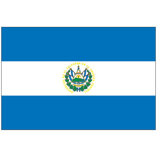 Made in USA. El Salvador with Seal flags in small and huge sizes. In