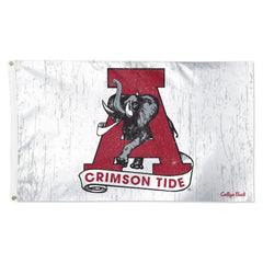 Alabama Crimson Tide College Vault Elephant & Block A Flag - White Background - Deluxe 3x5 ft - Made in USA