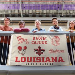 Louisiana Ragin' Cajuns Vintage Collegiate Flag – 1901–2000s Era Logos – Deluxe 3x5 Made in USA