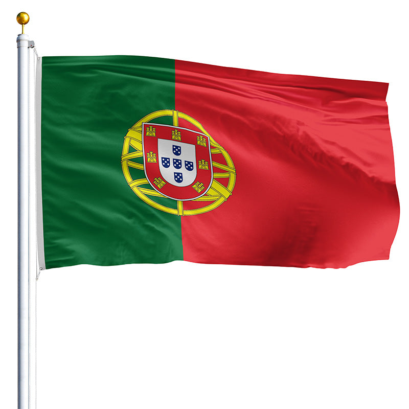 Flag of Portugal with green and red colors and a central emblem.