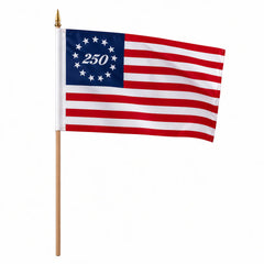 Flag with '250' on a blue field and red and white stripes, on a white background