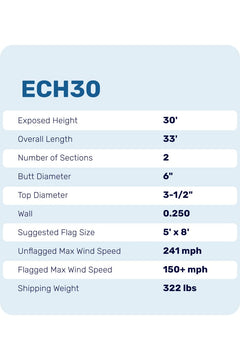 30ft High Winds Flagpole - ECH30
