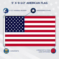 American Casket Flag 5x9.5 ft Made in USA