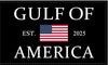 ogo with 'Gulf of America' text and American flag on a black background