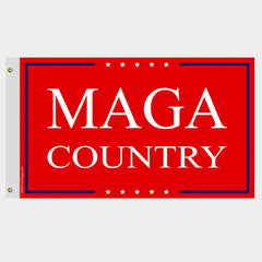 Flag with 'MAGA Country' text on a red background flag with grommets