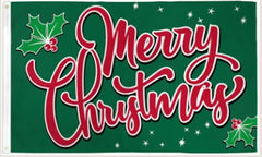 Merry Christmas Holly Flag Green background 3x5 ft. Ecomical