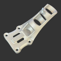 Silver Metal bracket with multiple holes on a dark background