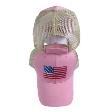 USA Cap Pink Mesh Back Embroidered Cap