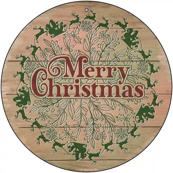 Merry Christmas with Santa Metal Circle Sign – US Patriot Colors