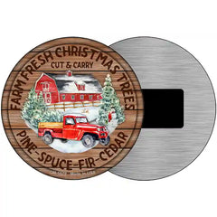 Farm Fresh Christmas Trees Red Novelty Metal Circle Sign 3.5" (CM)