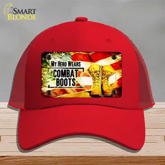 My Hero Wears Combat Boots Novelty License Plate Hat Mesh / Red