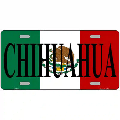 Chihuahua on Mexico Flag Metal Novelty License Plate 12