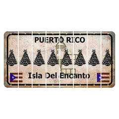 Puerto Rico White Isla Del Encanto Cut License Plate Strips (Set of 8) Christmas Tree