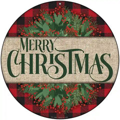 Merry Christmas Red Novelty Metal Circle Sign 8" (UC)