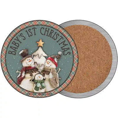 Babys First Christmas Snowmen Circle Coaster Set of 4