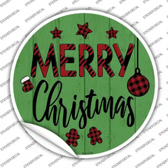 Merry Christmas Plaid Green Novelty Circle Sticker Decal Small