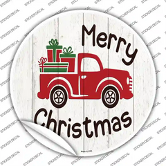 Merry Christmas Present Truck Novelty Circle Sticker Decal Small