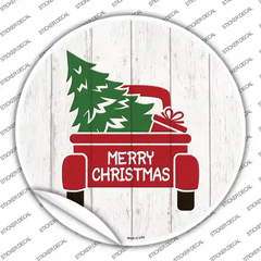 Christmas Tree In Truck Bed Novelty Circle Sticker Decal Small