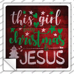 This Girl Loves Christmas Novelty Square Sticker Decal Small