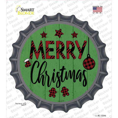 Merry Christmas Plaid Green Novelty Bottle Cap Sticker Decal Small