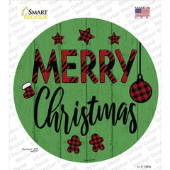 Merry Christmas Plaid Green Novelty Circle Sticker Decal Small