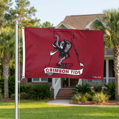 Alabama College Vault flag upright on a vertical pole with left-side grommet attachments