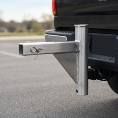 Aluminum flagpole mount installed in a pickup truck receiver hitch