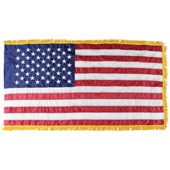 american flag with fringe on a white background