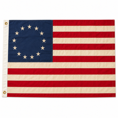 Betsy Ross tea-stained vintage embroidered cotton flag with gift box