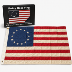 Vintage tea-stained Betsy Ross embroidered cotton flag, 3x5 feet