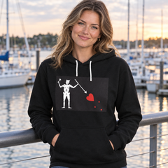 Blackbeard hoodie lifestyle photo at a marina