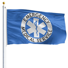 EMS 3x5 single-sided grommet flag, light blue field with Emergency Medical Service emblem – waving view