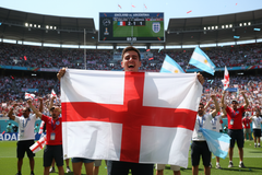 England flag on a pole at a World Cup match vs Argentina