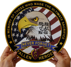 Fallen Heroes Never Forget POW MIA WIA KIA In Memory of Those Who Made The Ultimate Sacrifice Patch - 12x12 inch