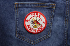 Fire Department circular patch on jeans