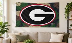 Georgia Bulldogs Camouflage flag displayed indoors — lifestyle visualization