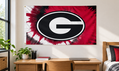 Georgia Bulldogs Tie Dye flag on a dorm-room wall — lifestyle visualization