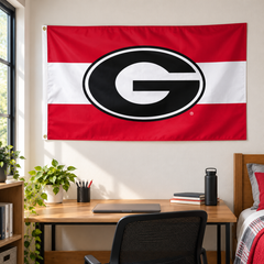 Georgia Bulldogs horizontal stripes flag on a dorm-room wall — lifestyle visualization