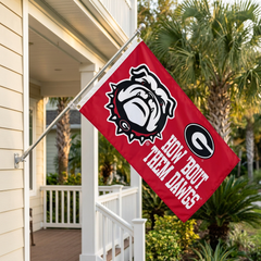 Georgia How ’Bout Them Dawgs flag displayed on a coastal Florida porch