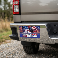 Truckers for Trump removable magnet displayed on a pickup truck rear bumper