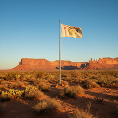 Navajo Nation flag on a flagpole in the New Mexico desert