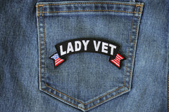 Lady Vet Small Flag Rocker Patch - 4x1.5 inch