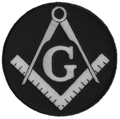 Masonic symbol black and white 3 inch round patch - front view