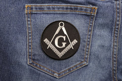 Masonic symbol black and white 3 inch round patch - jeans view