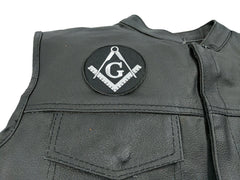 Masonic symbol black and white 3 inch round patch - vest view
