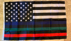 3x5 thin blue green and red line American memorial flag with two metal grommets