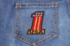 Number 1 USA Vintage Flag and Stars Patch - 2x3 inch