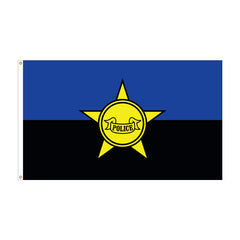 Police Honor and Remembrance flag – blue and black with gold police badge, flat design