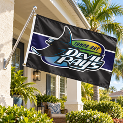 Tampa Bay Rays Cooperstown Flag – Deluxe 3×5 — AI lifestyle illustration, Florida porch display; pole and hardware sold separately
